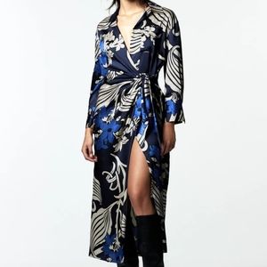 ZARA Satin Printed Midi Shirt Dress